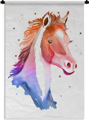 Produktbild von MuchoWow® Wandteppich Wandbehang Pferd - Rot - Rosa - Mädchen - Kinder - Mädchen 120x180 cm Tapisserie Dekoration Wandtuch - Schlafzimmer - Dekorationen für das Haus