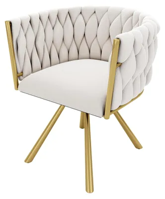 Produktbild von Drehstuhl, Moderner Armlehnstuhl aus Samt, Drehbarer Esszimmerstuhl mit Metallbeinen, für Esszimmer, Wohnzimmer, Schlafzimmer, Beige und Gold