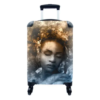Produktbild von MuchoWow® Koffer Handgepäck Trolley Rollkoffer Kleine Reisekoffer mit 4 Rollen - Frau - Sepia - Blumen - Cabin Size < 55x40x23 cm & 55x40x20 cm - Fotokoffer - Kabinenkoffer - Boardgepäck - Reise-Box - Reisekoffer - Reisegepäck - Koffer mit Bild - Trolley für Kinder