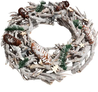 Immagine prodotto di Corona d'Avvento XXL rotonda, decorazione natalizia da tavolo, legno Ø 48cm bianco-grigio ~ senza candele e supporti