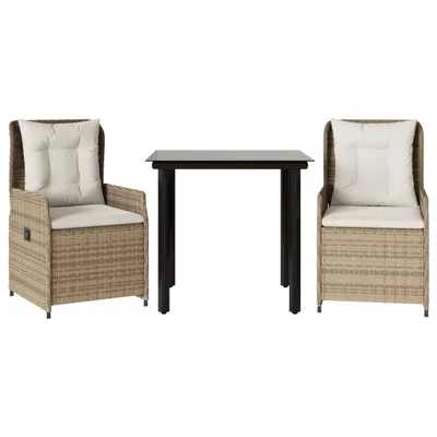 Produktbild von 3-tlg. Garten-Essgruppe mit Kissen Beige Poly Rattan