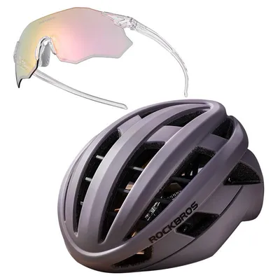 Produktbild von ROCKBROS Fahrradbrille Photochrom Hellviolett UV400 mit Fahrradhelm Stoßdämpfung Lila Matt 58-62cm L