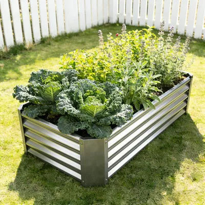 Obrázok produktu pre Omgoods – Súprava zvýšených záhradných boxov z pozinkovaného kovu, rozmer 120x60x30 cm – vhodné na pestovanie zeleniny a rastlín