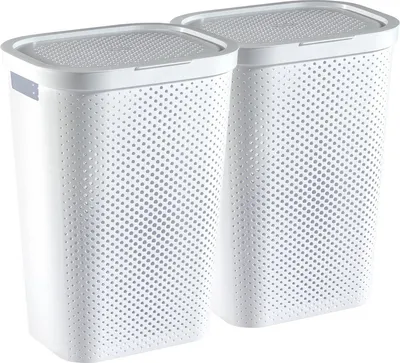 Produktbild von Curver Infinity Dots Wäscheboxen Set – 2×60 L mit Deckel, weiß