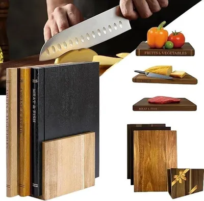 Imagen del producto de Tabla de cortar con forma de libro, juego de tablas de cortar de madera