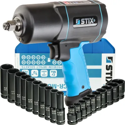 Obrázek produktu pro STIX STT-19 Sada rázových utahováků na stlačený vzduch 1900Nm se sadou nástrčných hlavic 10-22mm 1/2"