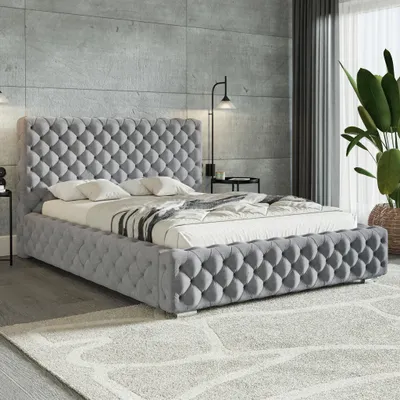 Produktbild von MOTIVENA Dianna Chesterfield Polsterbett 140x200 mit Bettkasten, Metall Lattenrost, Bett 140x200 Grau Samt (Jasmine 90)