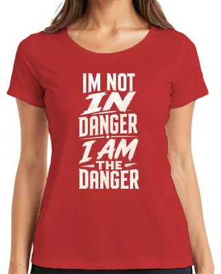 Immagine prodotto di Non sono in pericolo, io sono il pericolo. T-shirt da donna, colore rosso, taglia XL, con scritta sarcastica