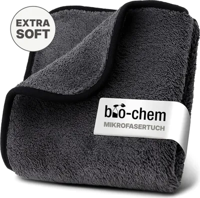 Produktbild von bio-chem Super Flausch Mikrofasertuch – extra weiche & saugstarke Microfaser Putztücher 40x40 cm – fusselfreie Reinigungstücher & Putztücher für Haushalt, Pflege & Caravan – Grau-Schwarz