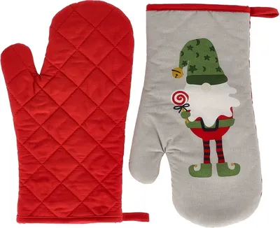 Image de Gants de cuisine de Noël CHALEUR FESTIVE 18x30 cm 100% coton
