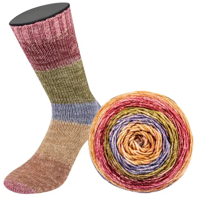 Produktbild von Lana Grossa - Gomitolo Meilenweit 4018 camel violett oliv dunkelrot pink