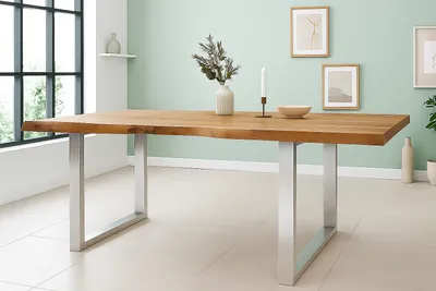 Produktbild von Esstisch Baumkante Akazie massiv 50mm Natur 280 x 100 cm U-Gestell silber CALI