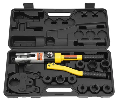 Imagen del producto de Alicate hidráulico de crimpar, con una fuerza máxima de 10 toneladas, funcionamiento manual, color amarillo