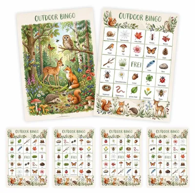 Produktbild von Outdoor Bingo – 10 Bingokarten für Kinder | Natur Suchspiel im DIN A6 Postkartenformat