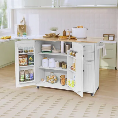 Immagine prodotto di Carrello da cucina con piano di lavoro pieghevole, su ruote, colore bianco