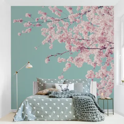 Produktbild von Fototapete Blumen - Vliestapete - Bildtapete UV-beständig Kirschblüte rosa Landhaus Wandtapete geruchsfrei