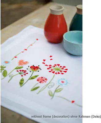 Produktbild von Vervaco Bedruckter Tischläufer Stickset "Blumen", Stickbild vorgezeichnet