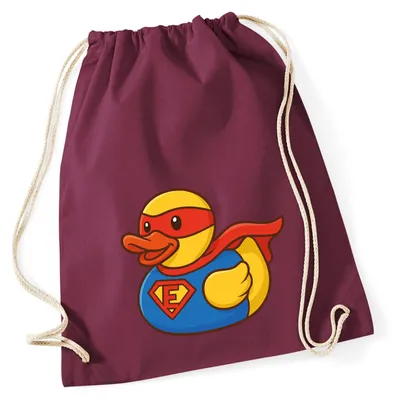 Produktbild von Huuraa Turnbeutel Quietscheente Superheld Gummiente Hero 12 Liter Burgundy Baumwolle Rucksack Geschenkidee