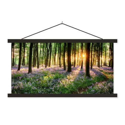 Produktbild von MuchoWow® Textilposter Wald - Blumen - Lavendel - Sonne - Lila - Natur 60x30 cm mit schwarzem Rahmen - Textilien