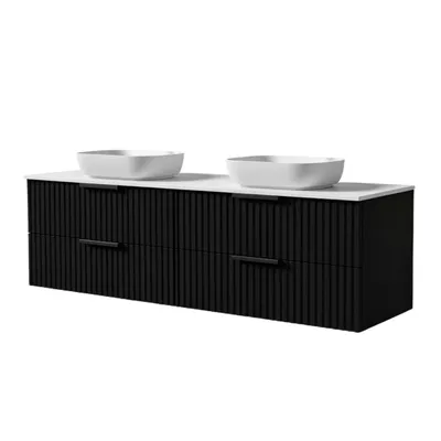 Produktbild von Waschtisch mit Unterschrank TIBU 4 große Schubladen Schwarz 120x50x46 hängend Badmöbel Badezimmer geriffelter Front