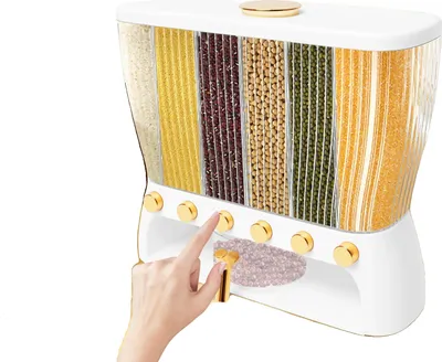 Obrázek produktu pro Dávkovač suchého krmiva se 6 přihrádkami, pojme 10 kg, rozměry 42*16,5*36 cm, z ABS, PP a PET