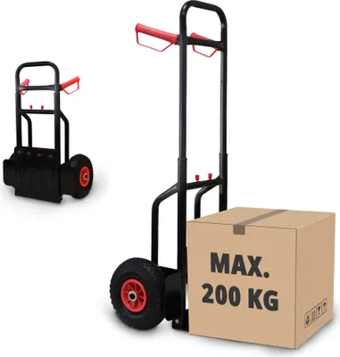 Produktbild von Grafner Sackkarre klappbar und ausziehbar, Belastbarkeit 200kg, Luftbereifung, Haltegriffe und Radschutz, solide Stahl-Ausführung, Stapelkarre Transportkarre Transportwagen