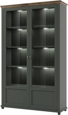 Produktbild von Vitrine Standvitrine Vitrinenschrank Beistellschrank EV13 grün / eiche lefkas 126 x 200 x 42cm