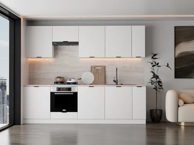 Produktbild von Küchenzeile – Küchenblock – Einbauküche – Singleküche – KU-SA15 – 270 cm – Lunara – Weiß Matt – Ohne Arbeitsplatte & Elektrogeräte