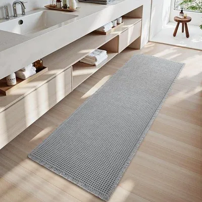 Produktbild von Ibenzoa® Badematte 40 x 100 cm, hellgrau – Waffelstruktur, superabsorbierend, rutschfeste Gummirückseite, maschinenwaschbar
