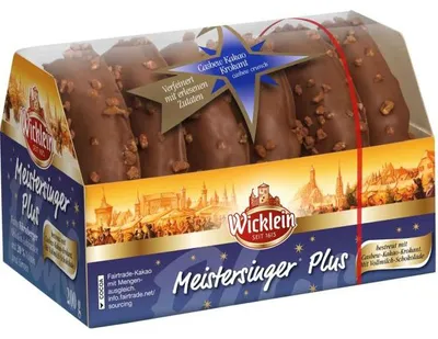 Produktbild von Wicklein Meistersinger Plus Feine Nürnberger Oblaten-Lebkuchen Cashew-Kakao-Krokant 200g
