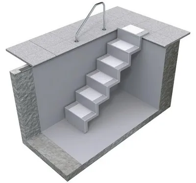 Treppe Eleganz 60 Lang 5-Stufig, für alle Pooltypen geeignet, rutsch hemmende Beläge,