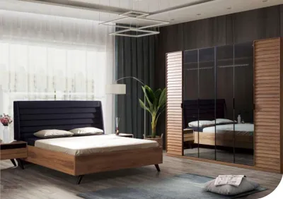 Produktbild von Großes Schlafzimmer-Set Schlafzimmermöbel Kleiderschrank Bett Nachttische