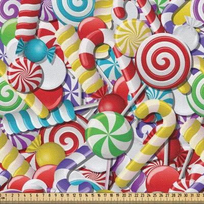 Produktbild von ABAKUHAUS Zuckerstange Gewebe als Meterware, Bonbons Lollipops Zuckerhaltige Süßigkeiten Sweeties Bunter Stapel für festliche Gelegenheiten, 10 M (148 x 1000 cm), Mehrfarbig