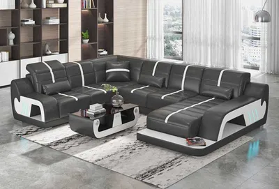 Produktbild von Modern Wohnlandschaft Sofa U Form Ecksofa Designersofa Schwarz Kunstleder