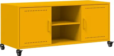 VidaXL TV-Schrank Senfgelb – 100,5x39x43,5 Cm, Aus Kaltgewalztem Stahl, Mit 3 Schubladen & 3 Ablagen