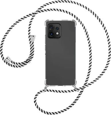 Produktbild von Handykette Backcover-Schutzhülle mit Band (Metall silberfarben) für Motorola Edge 40 Pro (Moto X40) - schwarz/weiß gestreift