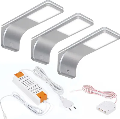 Produktbild von 3er SET JUNKER Lighting LED Unterbauleuchten VIOLA 4000K neutralweiß (12V 3,5W 160 x 55 x 60,5 mm) inkl. Trafo und Touch Dimmer / Anschlußfertiges Plug & Play Set