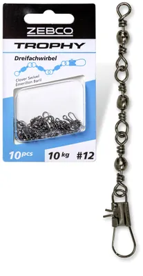 Produktbild von Zebco Trophy Dreifachwirbel Sbirolino Wirbel Gr. 12 52mm 10kg 10 Stück