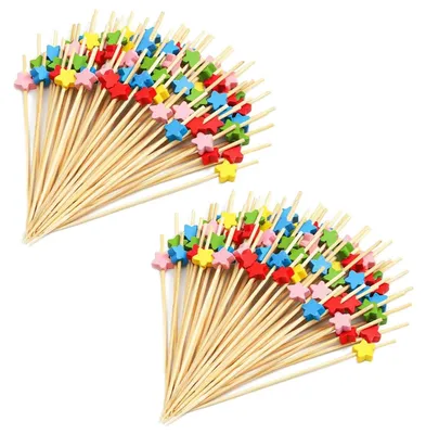 200 Sternfrucht-Spieße aus Bambus, 12 cm, bunt, für Cocktails & Desserts