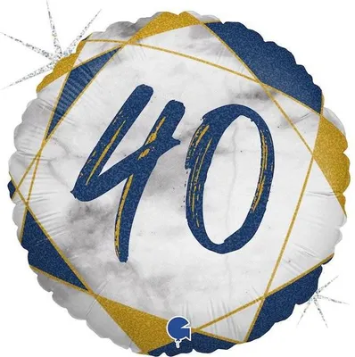 Produktbild von Runder Folienballon, 40. Geburtstag, Marineblau, Marmor 46 cm