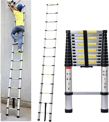 Imagen del producto de Silecomplaza: Escalera telescópica de aluminio de 3,8 metros, portátil, ajustable para acceder a buhardillas. Escalera telescópica. Carga máxima: 150 kg / 330 lbs