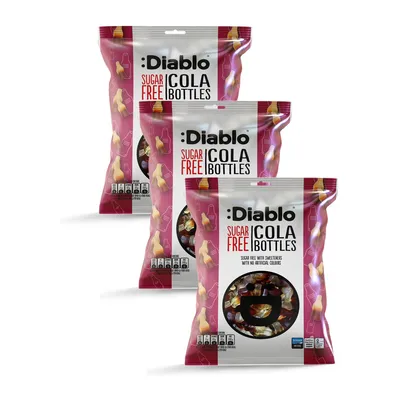 Produktbild von Diablo Cola-Fläschchen zuckerfrei 75 g, Fruchtgummi Cola, 3er Pack