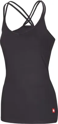 Schwarzes Sporttop mit gekreuzten Trägern; Modell "Corona" von Ocun.