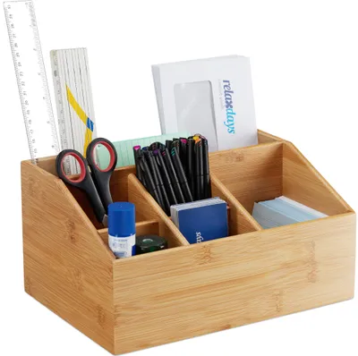 Obrázok produktu pre relaxdays organizér na stôl hnedý bambus 6 priehradiek 28,0 x 19,5 x 14,0 cm