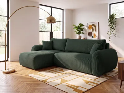 Produktbild von Ecksofa mit Schlaffunktion & Bettkasten COMFY, Grün Cordstoff