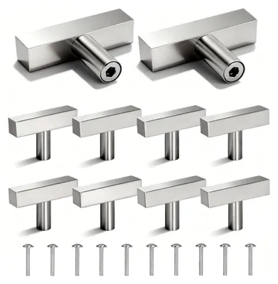Produktbild von 10 Möbelknöpfe Edelstahl, Schubladengriffe Schrankgriffe Silber 50mm, Quadratischer Griff mit 10 Schrauben für Schublade, Kommode, Möbel, Küche, Heimdekoration