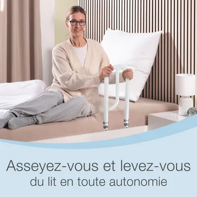 Image de ELONEO aide au lever du lit, barre de lit – pour plus d’indépendance et de confort, barre de maintien réglable en hauteur pour seniors, blanche