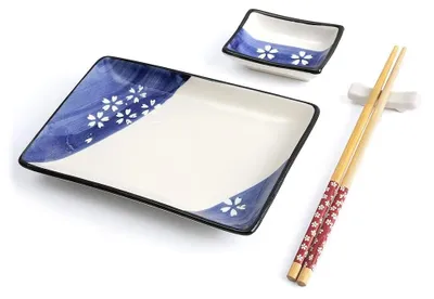 Image de Solidchoice - Set de sushis pour une personne, comprenant de la porcelaine et des baguettes en bois