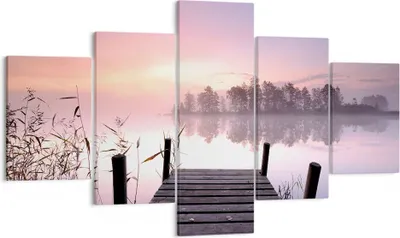 Produktbild von Bild auf Leinwand - Leinwandbild - Morgen Sonnenaufgang Nebel See - 125x70cm - Wand Bild - Wanddeko - Leinwanddruck - Bilder - Kunstdruck - Wanddekoration - Leinwand bilder - Wandkunst - EA125x70-2593