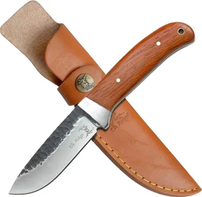 Obrázok produktu pre Outdoorový nôž ELK RIDGE 20,5 cm - pevná plná čepeľ s drevenou rukoväťou a koženým puzdrom ER-268